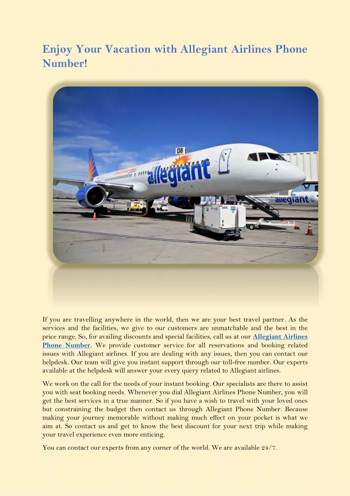 enjoy your vacation with allegiant airlines phone n.
