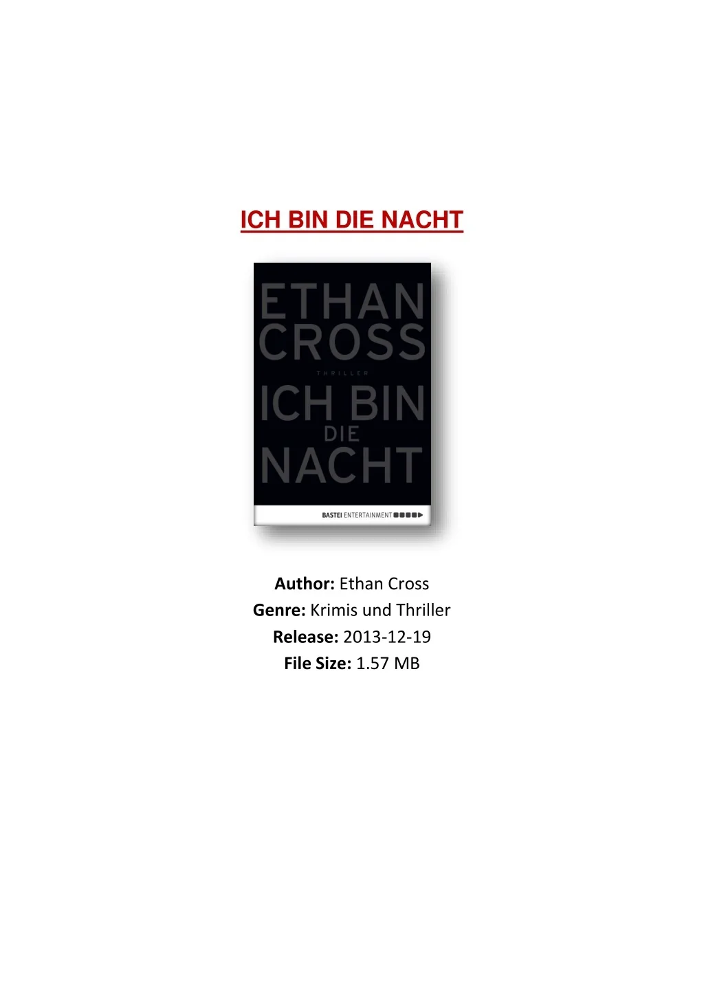 PPT [PDF] Free Download Ich bin die Nacht By Ethan