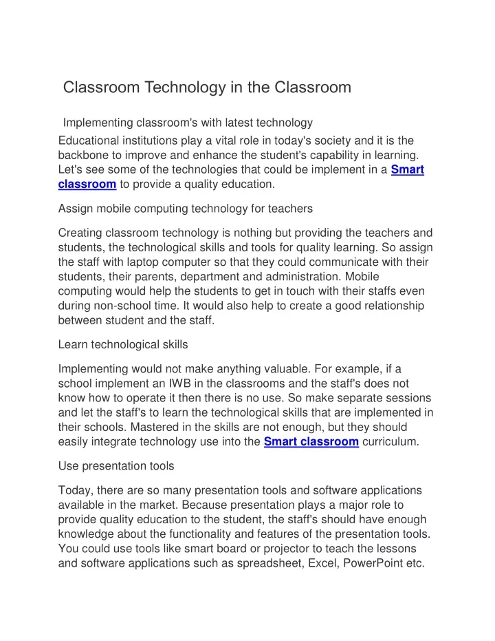 classroom technology in the classroom n.