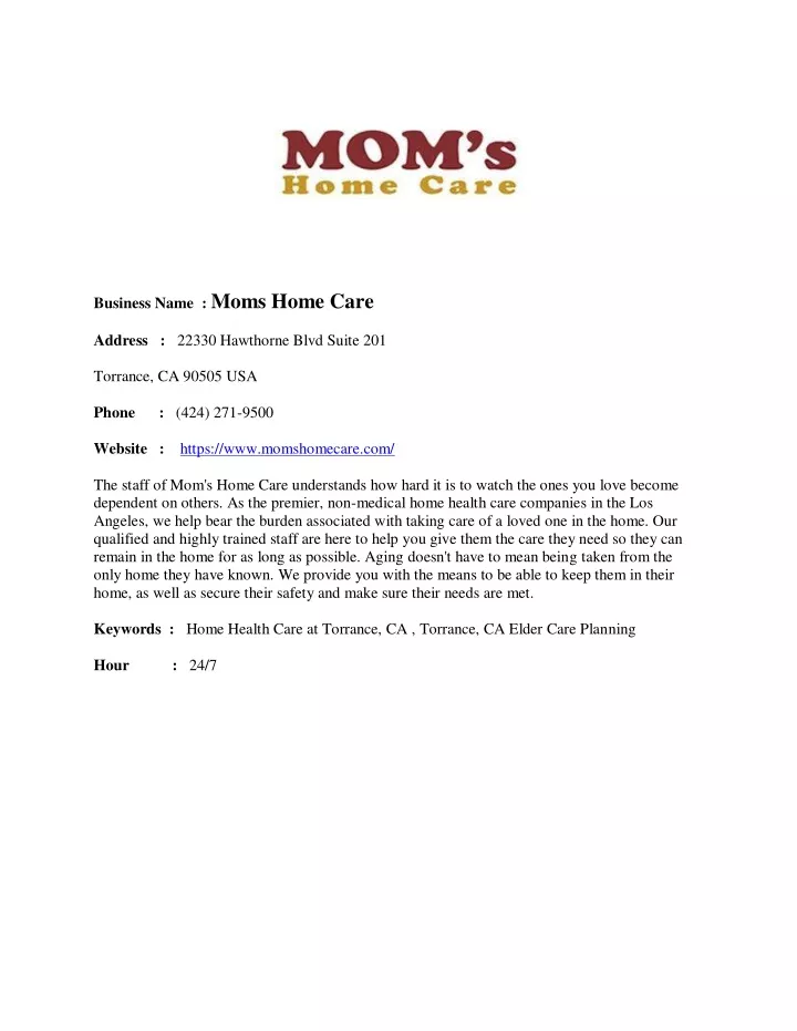 business name moms home care n.