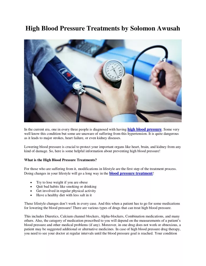 high blood pressure treatments by solomon awusah n.