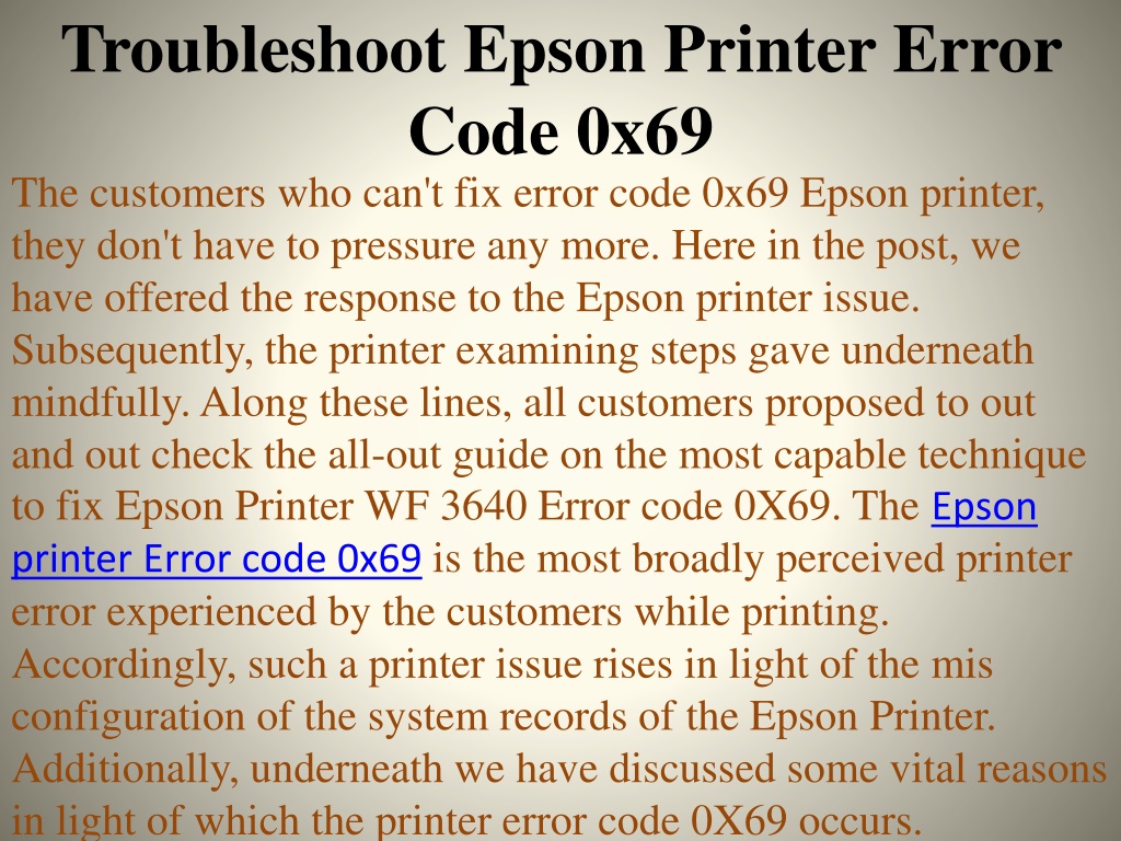 Ppt Troubleshoot Epson Printer Error Code 0x69 Powerpoint Presentation Id9986669 1569