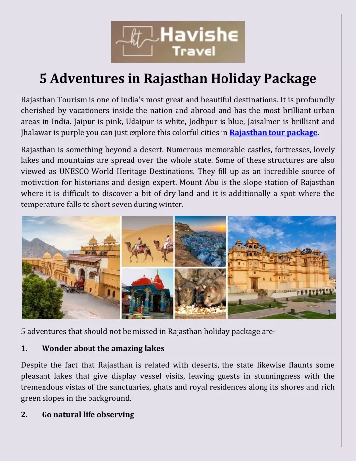 5 adventures in rajasthan holiday package n.